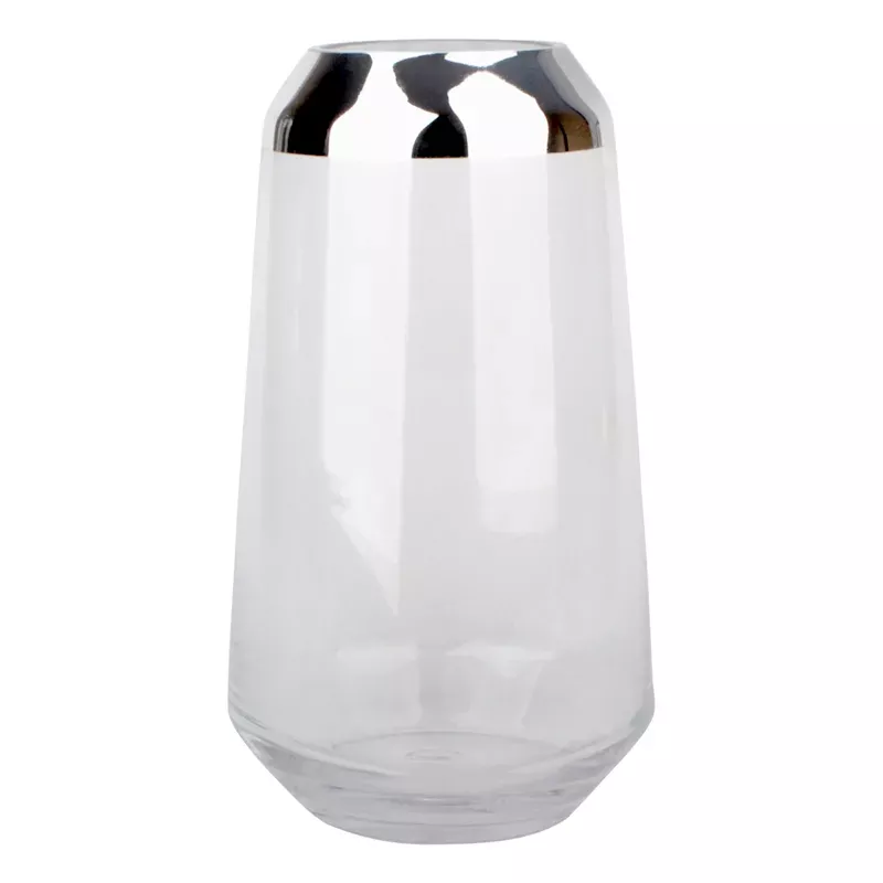Clear Glass Vase with Silver Trim, 8.5"