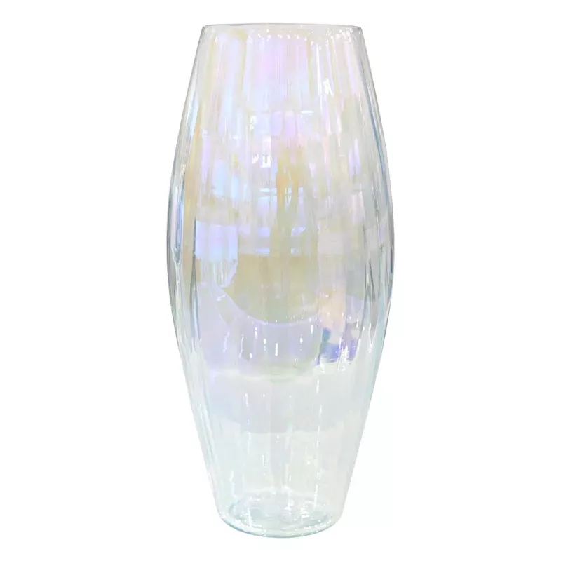 Clear Iridescent Glass Vase, 14"