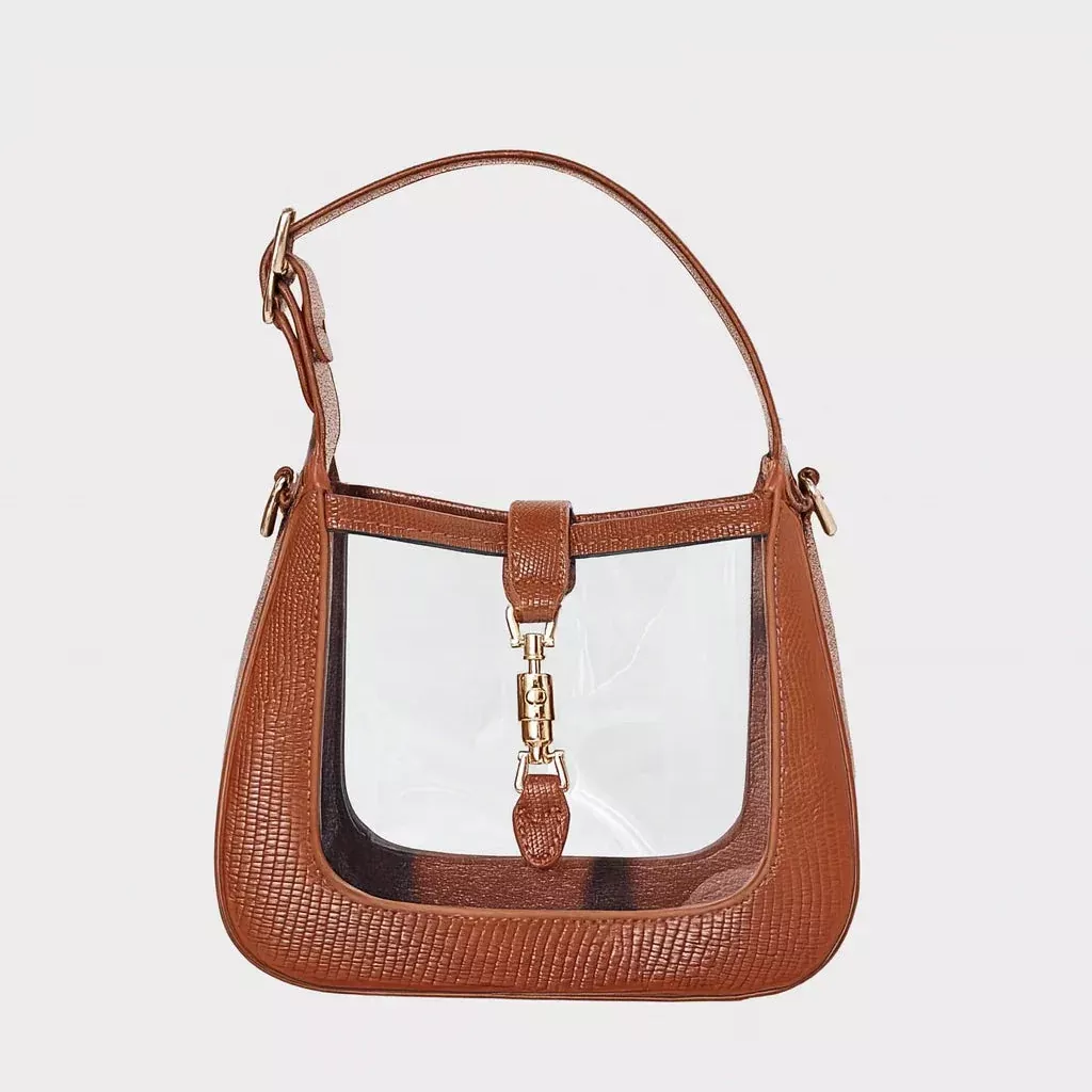 Clearly Handbags - Paige Clear Stadium Bag, Saddle