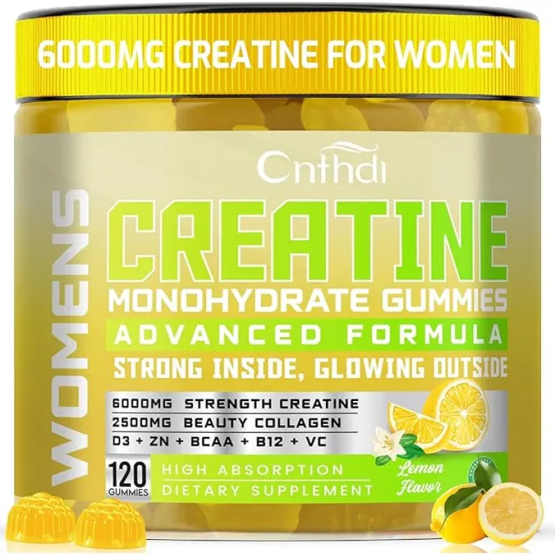 CNFDHI Creatine Gummies Monohydrate 6000MG, Pre-Workout for Women, Collagen, L-Taurine, BCAA 2:1, B12& Vitamin C for Muscle Support, Enhance Strength, Energy Boost, 30 Days Supply
