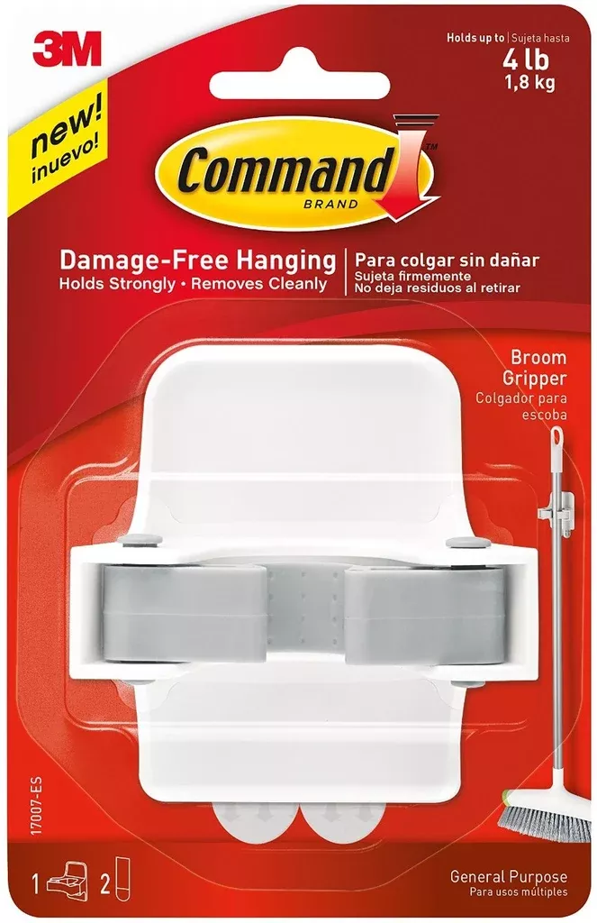 Command 17007-ES Broom Gripper, White With Grey Band