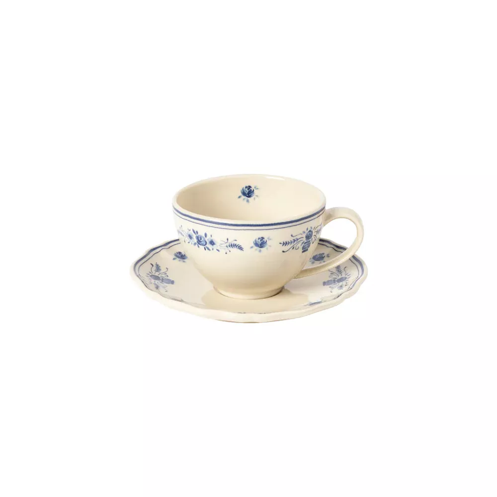 Costa Nova - Vila Teacup & Saucer, Beige & Blue