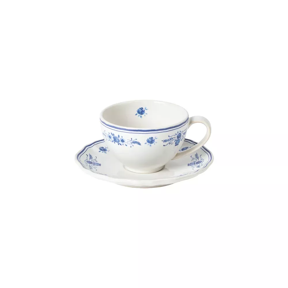 Costa Nova - Vila Teacup & Saucer, White & Blue
