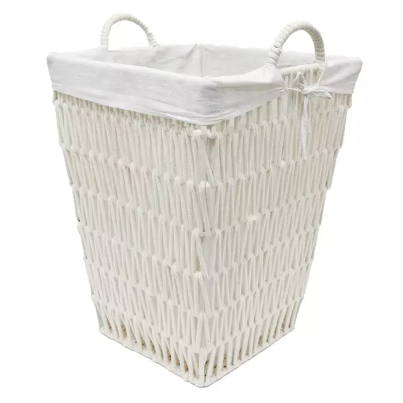 Cotton Rope Laundry Hamper with Removable Liner, White
