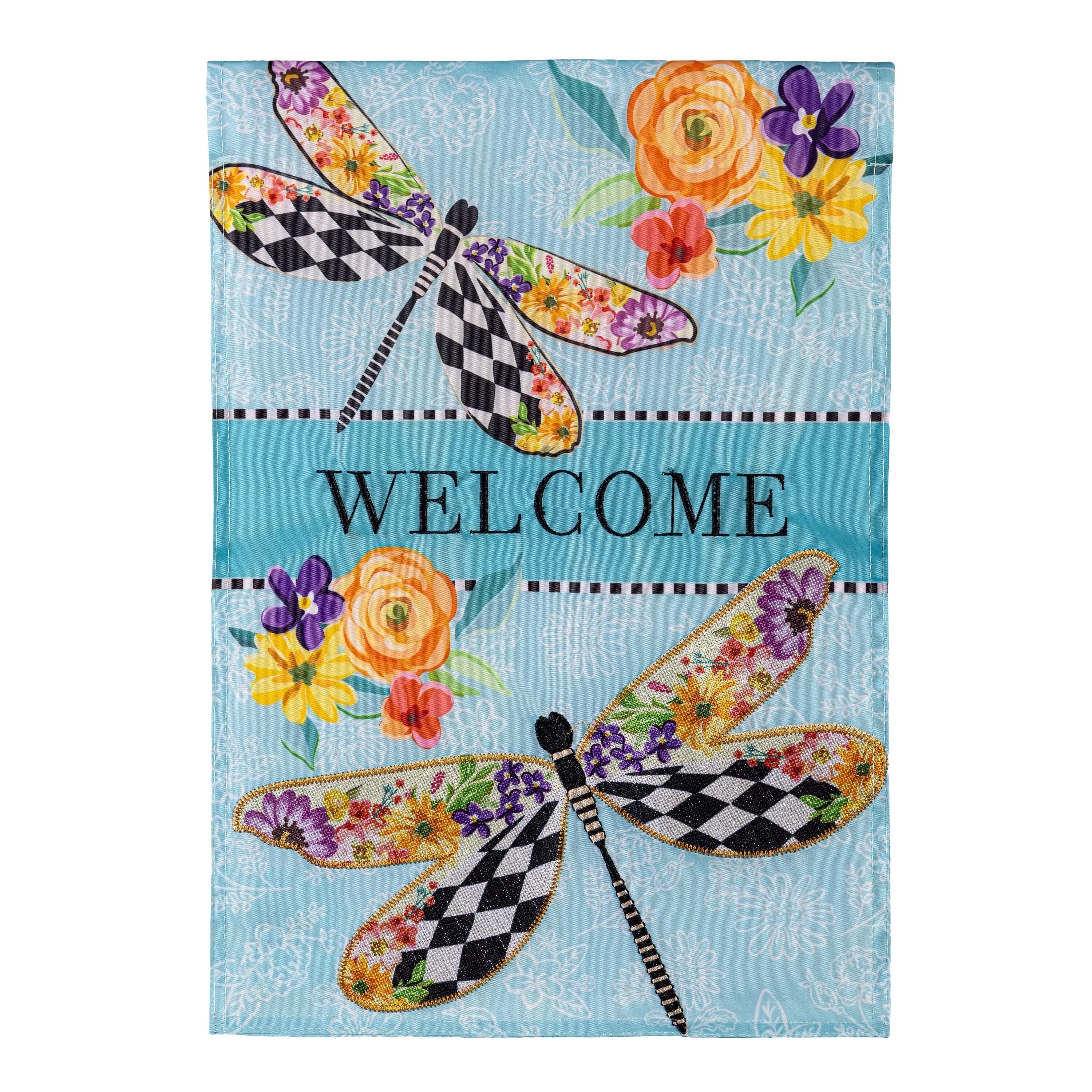 Courtly Check Dragonfly Applique House Flag
