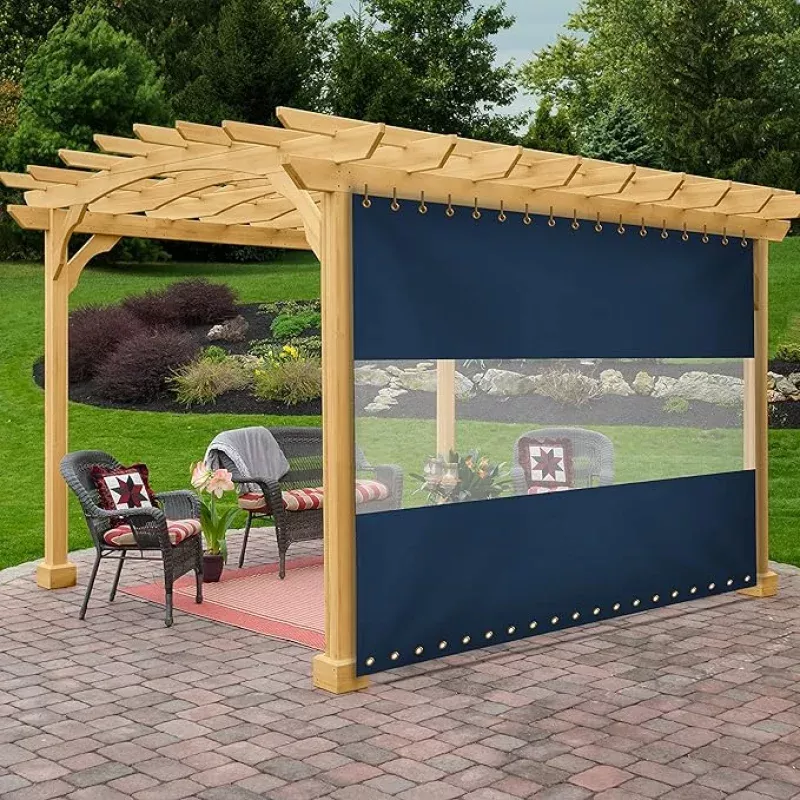 Covers & all Outdoor Clear Panel Curtain, 12 oz Vinyl Outdor Curtains for Patio, Waterproof & Weather Resistant Tarp with Brass Grommets for Pergola, Porch, Gazebos, Balcony (10′ H x 7′ W, Gray)
