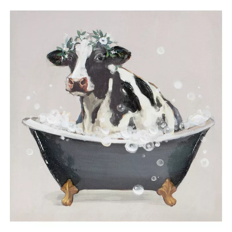 Cow in Tub Canvas Wall Art, 12"