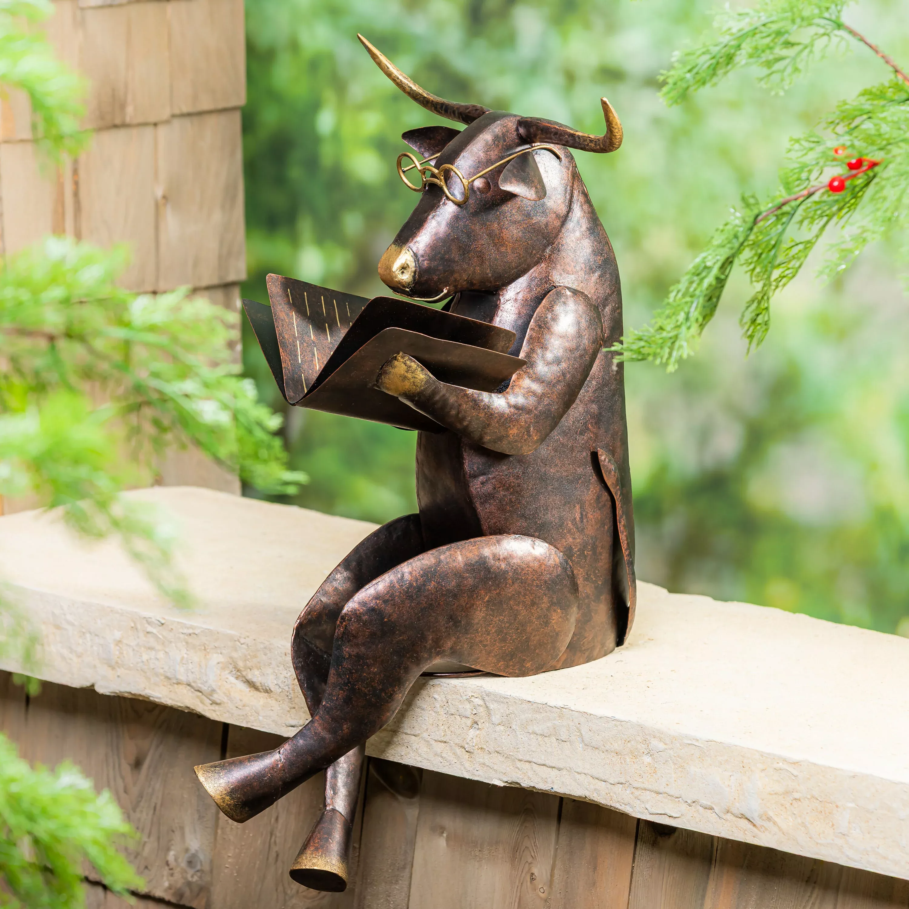 Cow Reading a Book Garden Statue
