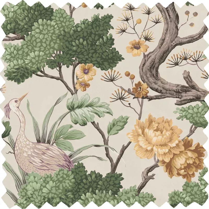 Crane Bird Buttercup Yellow/Cream Velvet Fabric