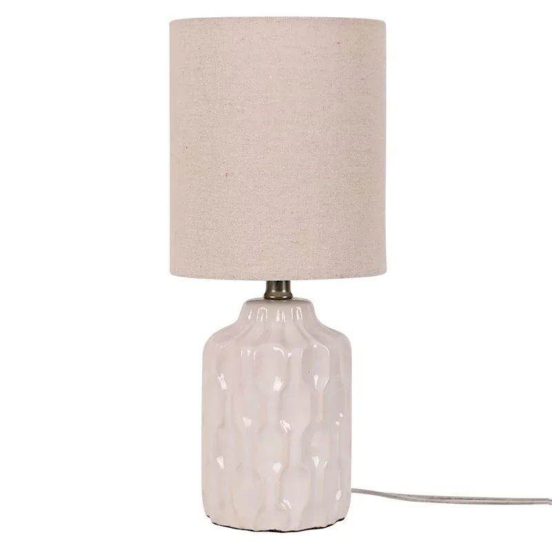 Cream Ceramic Groove Mini Table Lamp with Shade, 13"