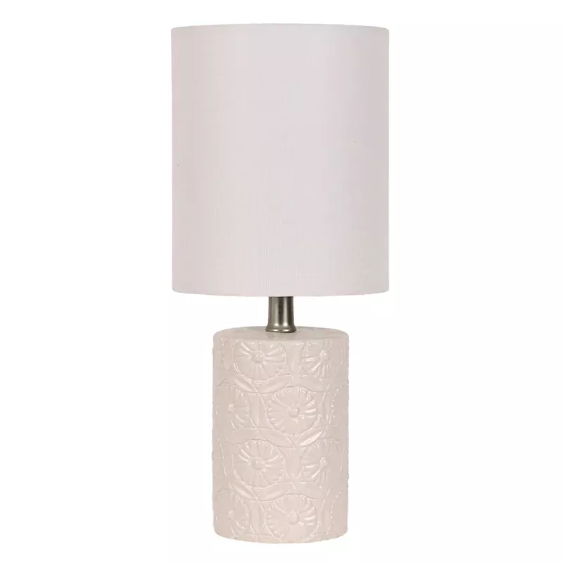 Cream Floral Ceramic Mini Table Lamp with Shade, 12"
