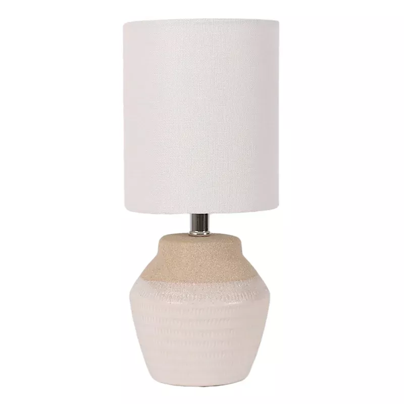 Cream & White Two-Toned Ceramic Mini Table Lamp with Shade, 12"
