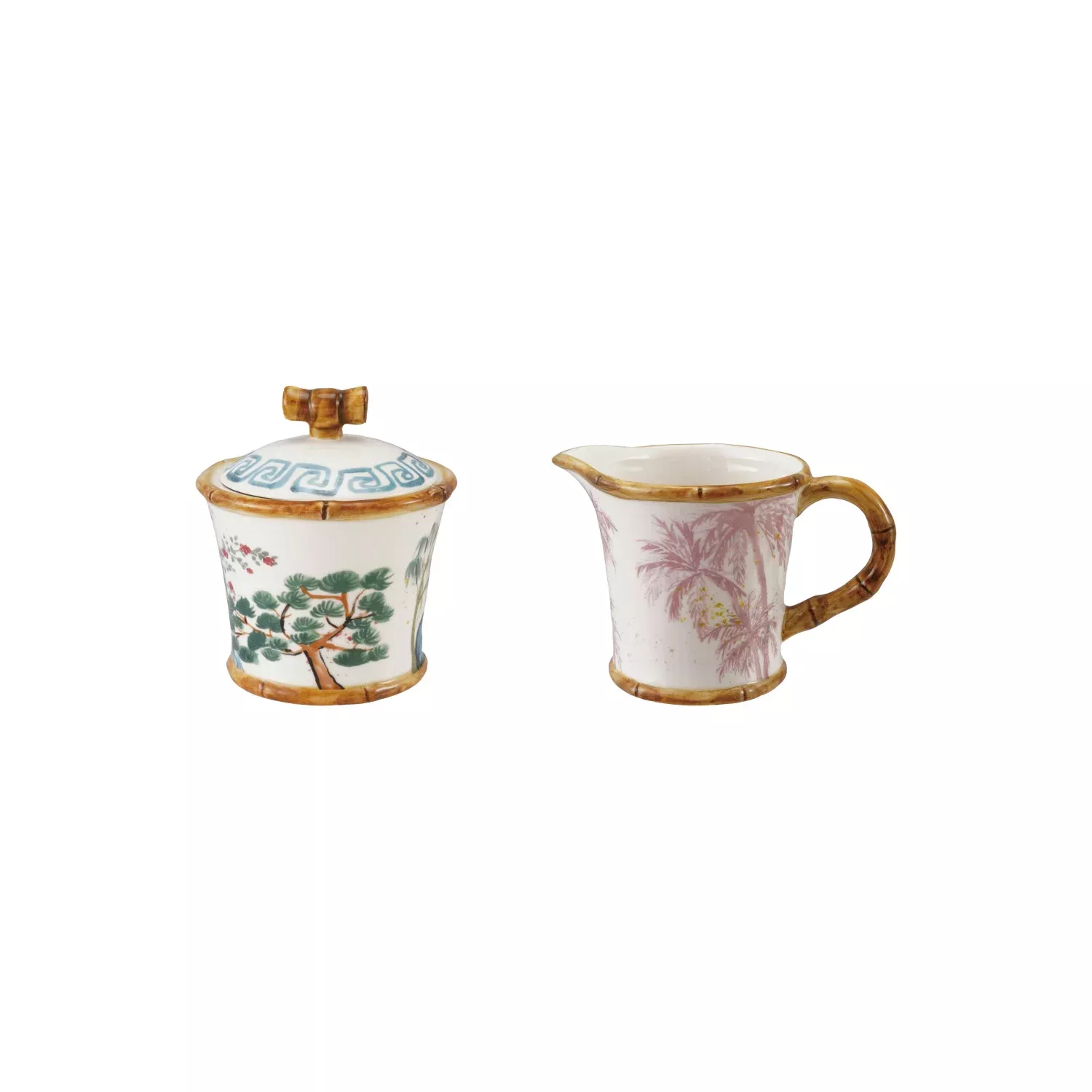 Creative Co-op - Bamboo Edge Stoneware Cream & Sugar Set