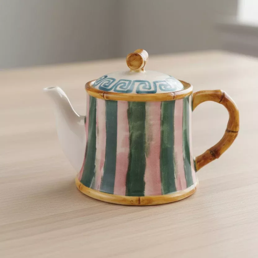 Creative Co-op - Bamboo Edge Stoneware Teapot