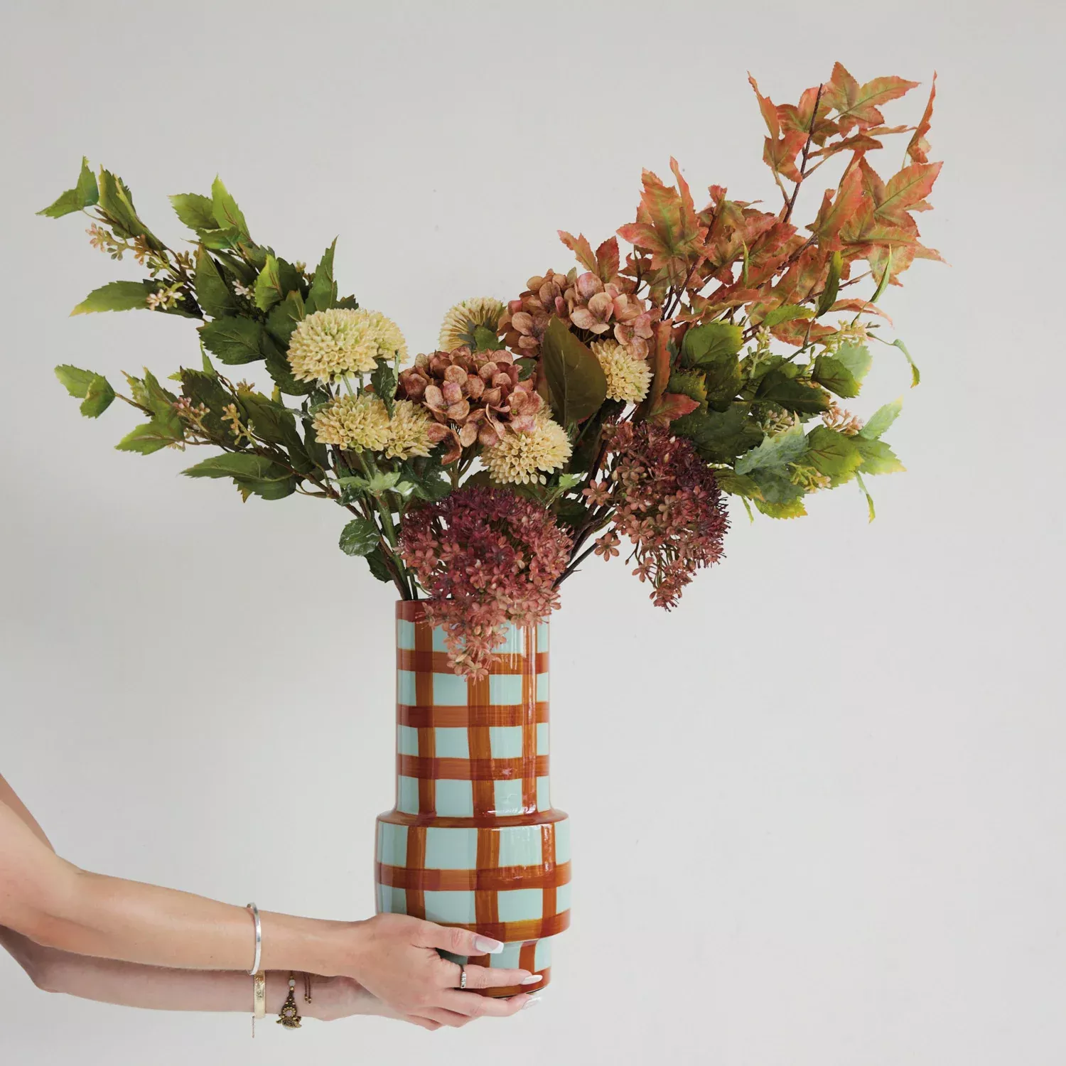 Creative Co-op - Enameled Metal Vase with Grid Pattern
