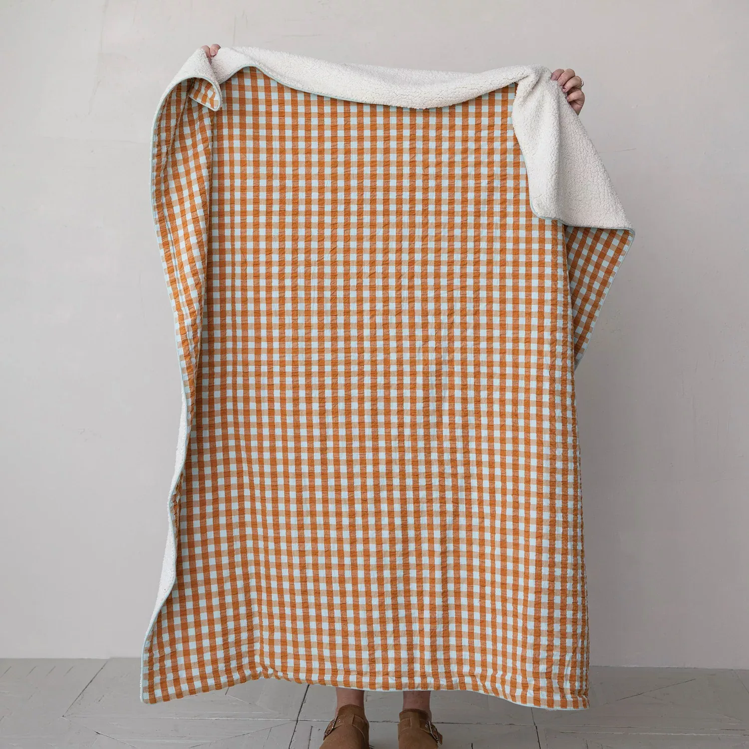 Creative Co-op - Gingham Pattern Throw with Faux Sherpa Back