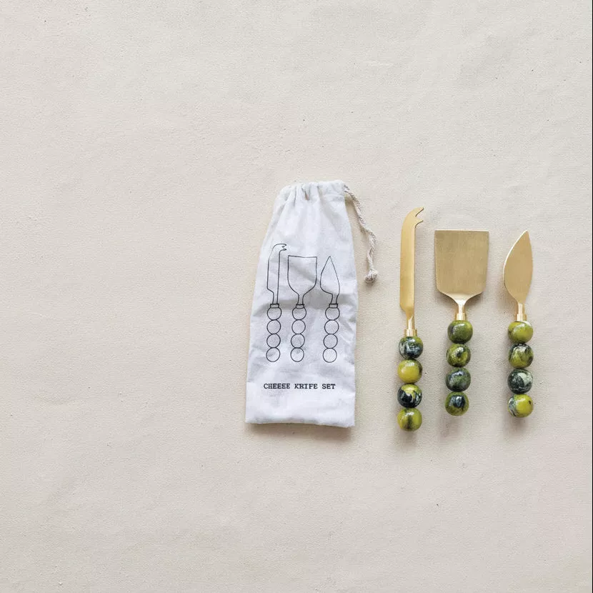 Creative Co-op - Green Resin Handle Cheese Knife Set