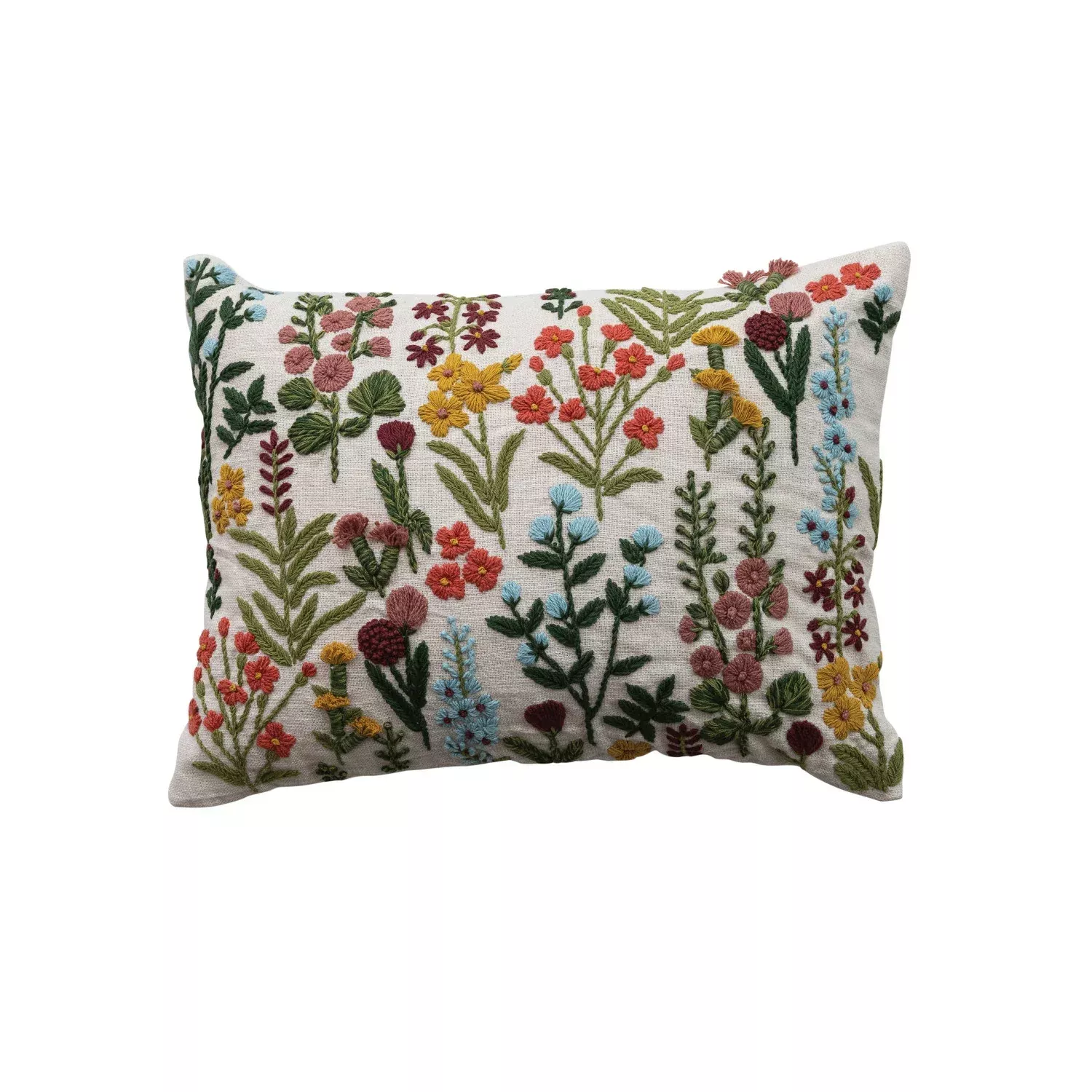 Creative Co-op - Lumbar Pillow with Hand-Embroidered Flowers