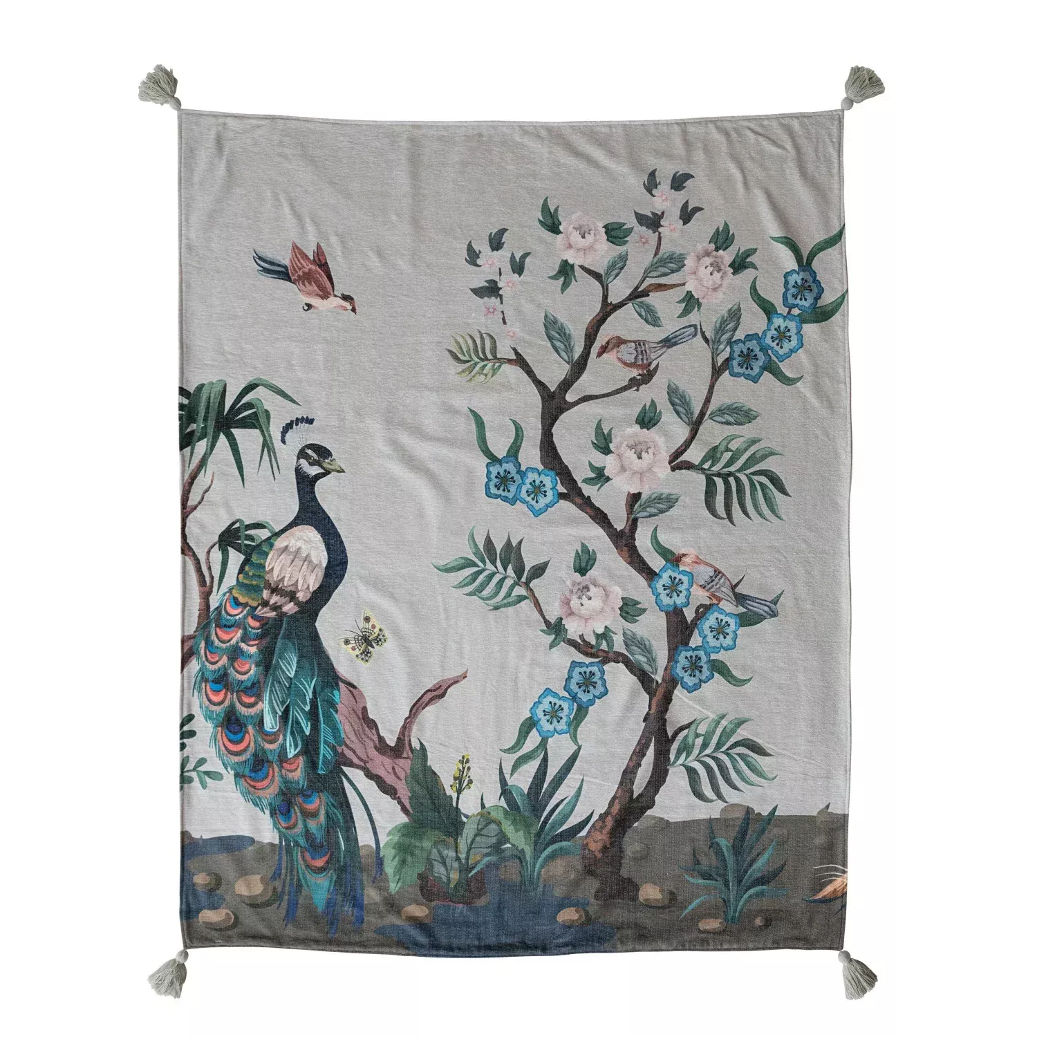 Creative Co-op - Peacock Botanical Throw & Tassels