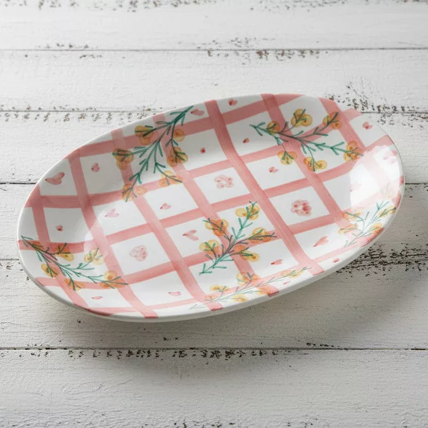 Creative Co-op - Plaid & Floral Stoneware Platter