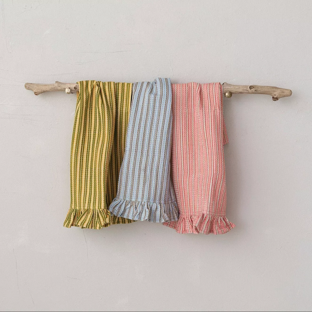 Creative Co-op - Striped Waffle Weave Towel with Ruffle