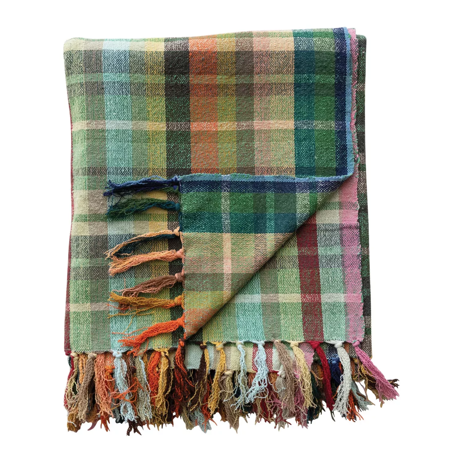 Creative Co-op - Woven Cotton Plaid Throw with Fringe
