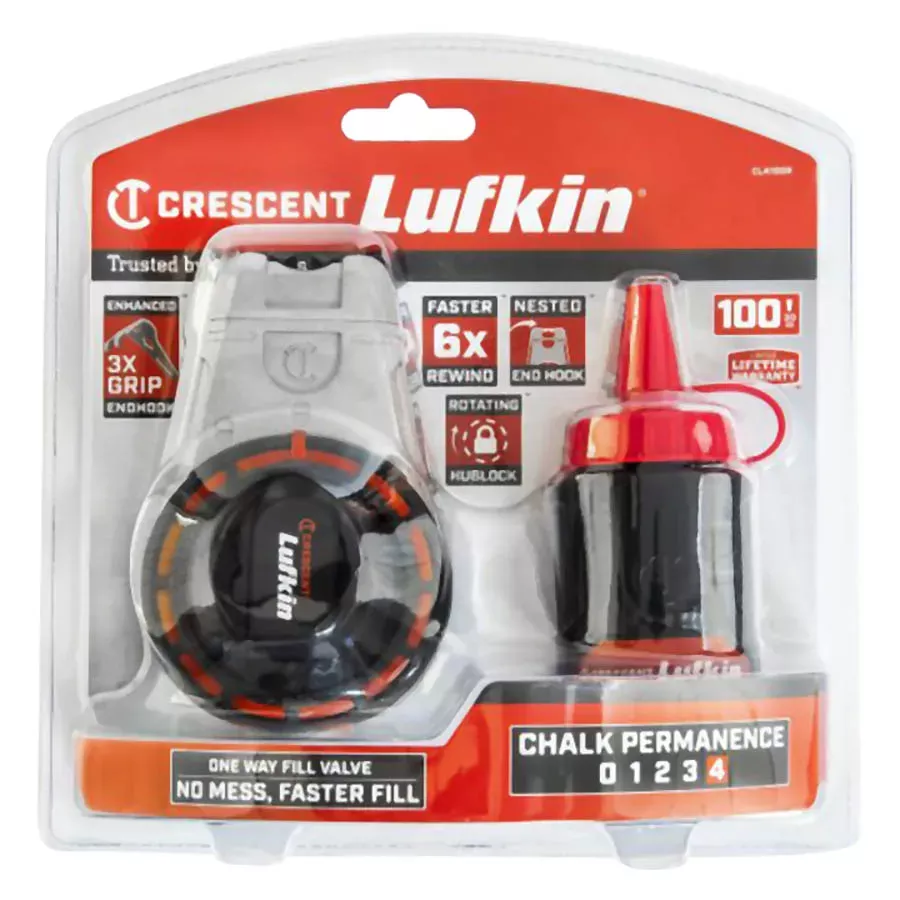 Crescent Lufkin Professional Aluminum Chalk Reel with 3 oz Red Chalk - 100'