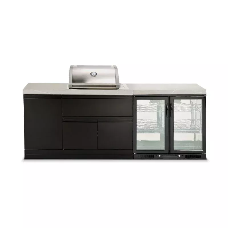 Crossray Mini Outdoor Kitchen with 2 Burner Gas BBQ with 208L Double Fridge