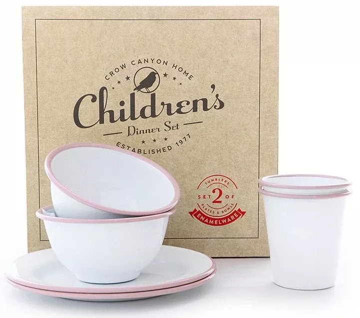 Crow Canyon V500PNK Children's Dinner Set, White With Pink Rim, 6 Piece