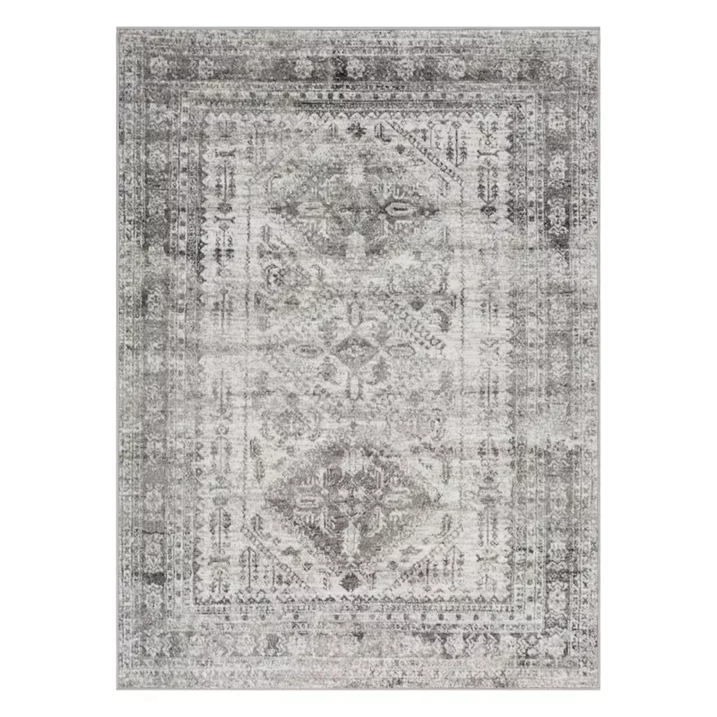 (D507) Monte Carlo Grey Medallion Border Area Rug, 5x7