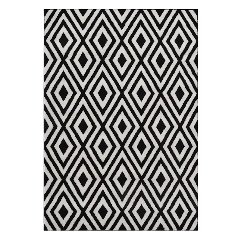 (D532) Black & White Diamond Design Area Rug, 5x7