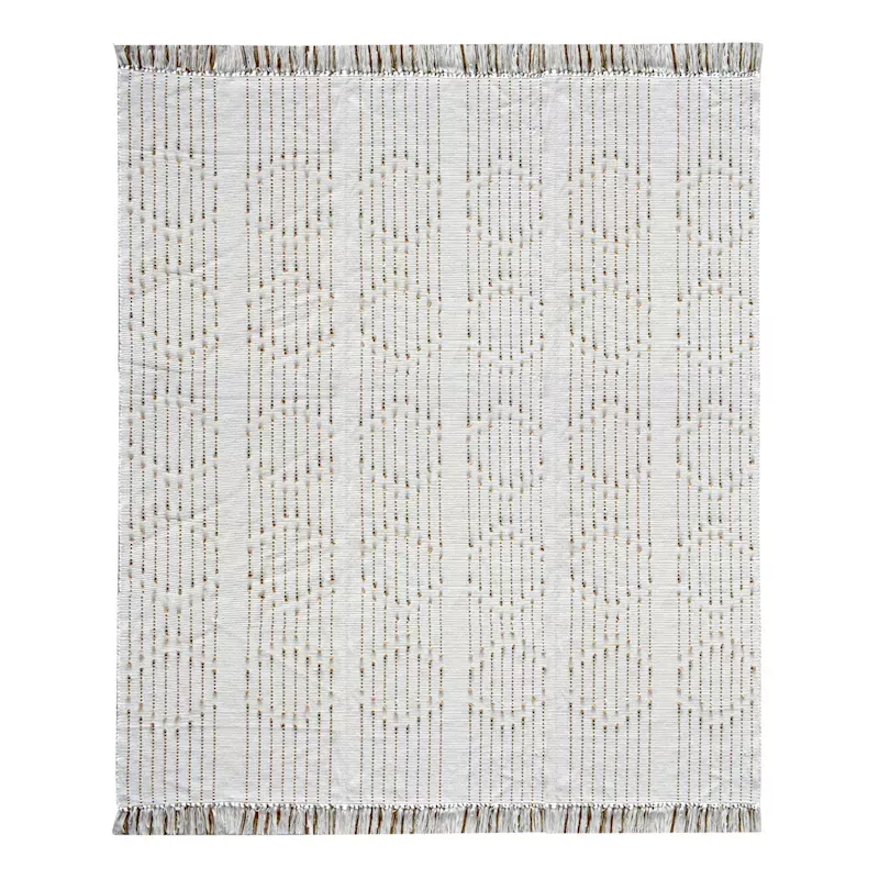 (D552) Flatweave Ivory & Beige Fringe Area Rug, 8x10