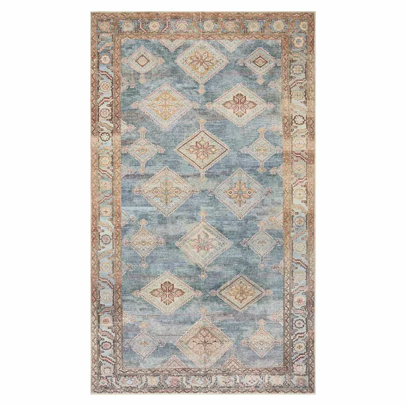 (D569) Freya Blue Multicolor Medallion Washable Accent Rug, 3x5