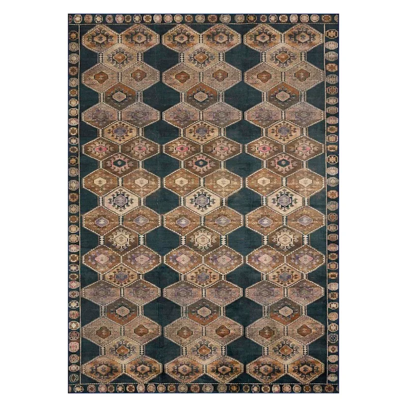 (D571) Freya Black Medallion Washable Area Rug, 8x10