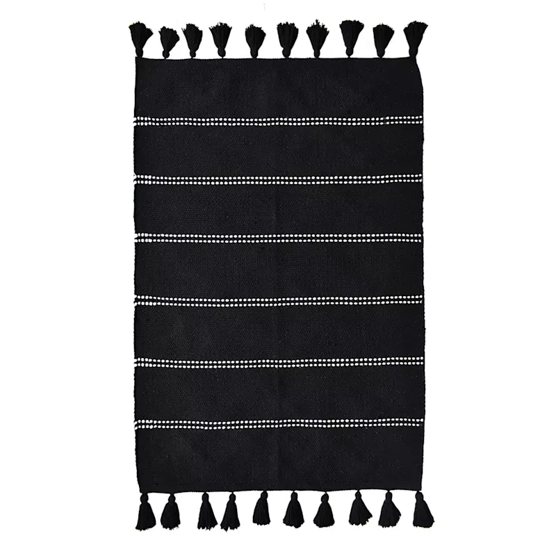 (D582) Black Striped Woven Accent Rug, 2x4
