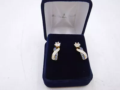 The Danbury Mint Earrings Birthstone Swirl Blue Silver w/ blue velvet box