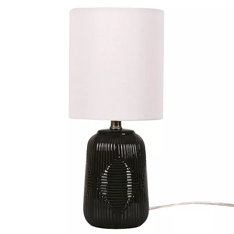 Dark Grey Ceramic TexturedTable Lamp with Shade, 13"