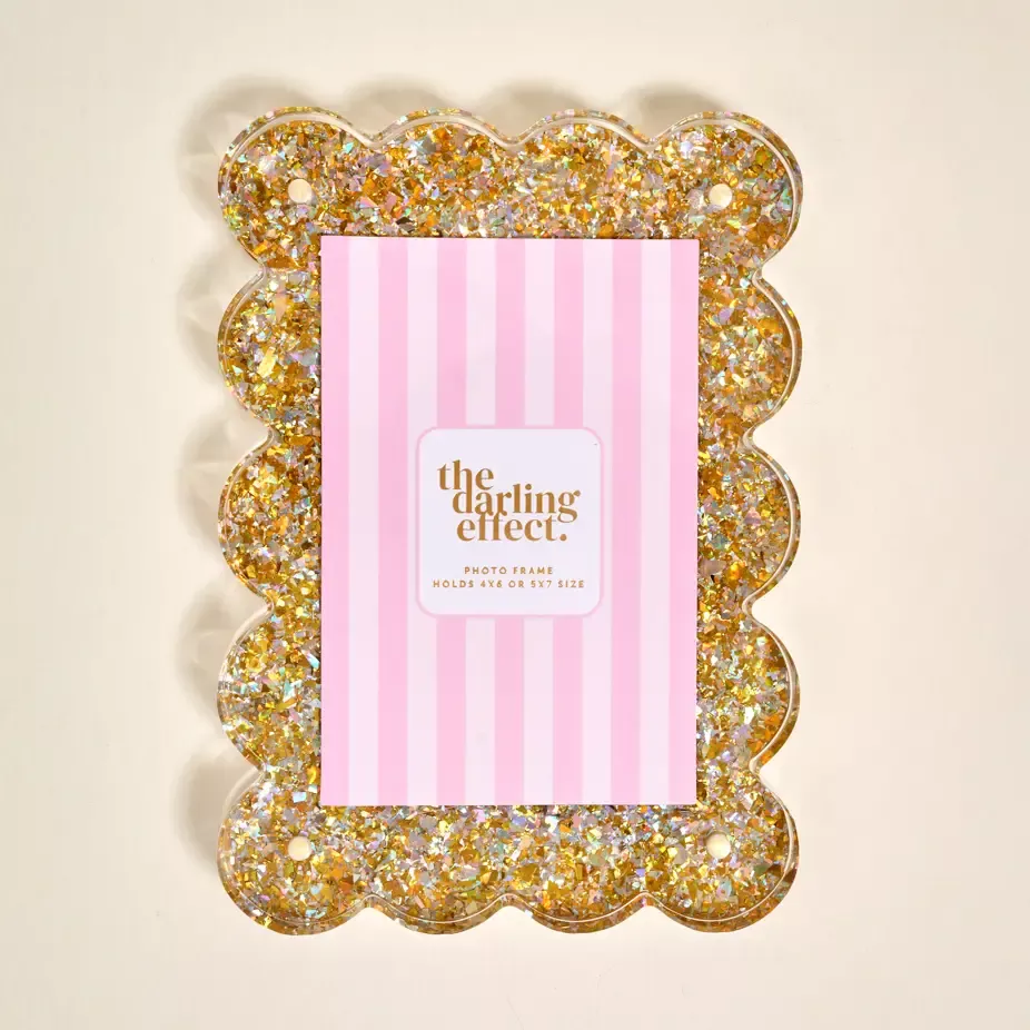 The Darling Effect - Rectangle Scalloped Acrylic Picture Frame, Gold & Silver Confetti