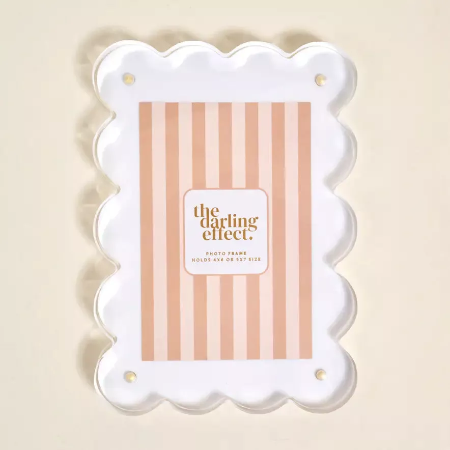 The Darling Effect - Rectangle Scalloped Acrylic Picture Frame, White