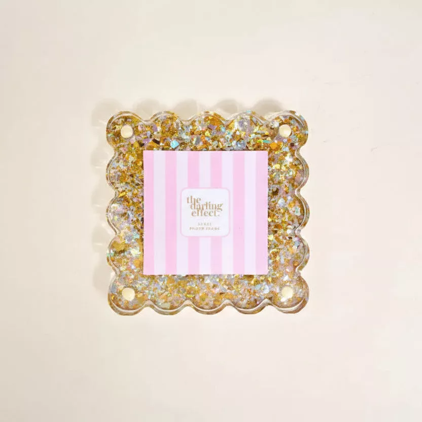 The Darling Effect - Small Scalloped Acrylic Picture Frame, Gold & Silver Confetti