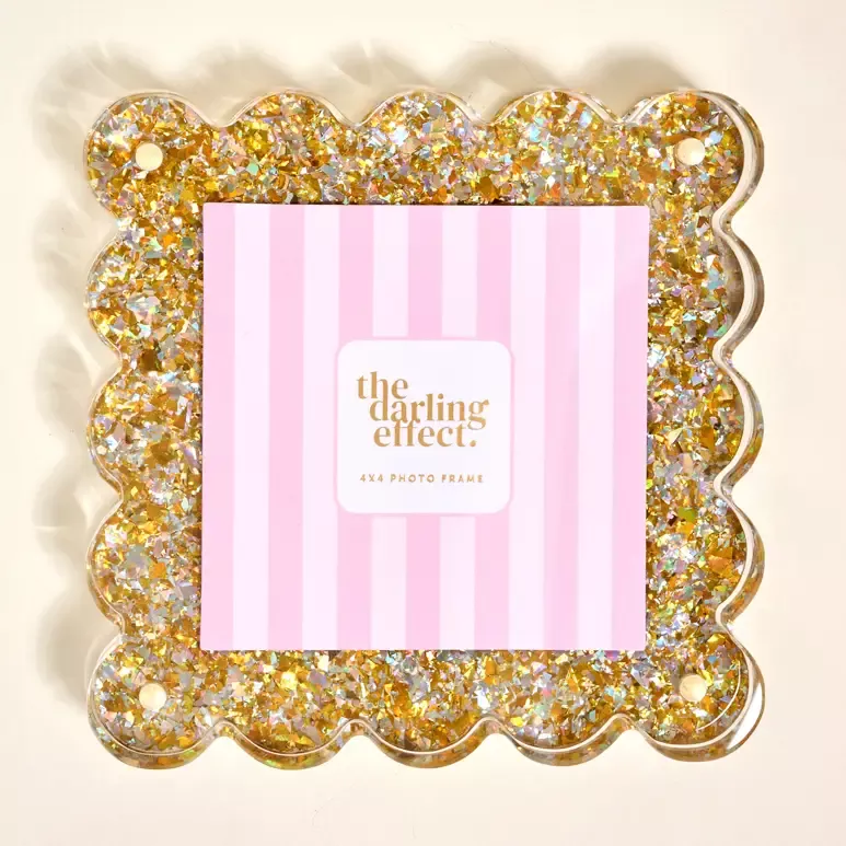 The Darling Effect - Square Scalloped Acrylic Picture Frame, Gold & Silver Confetti