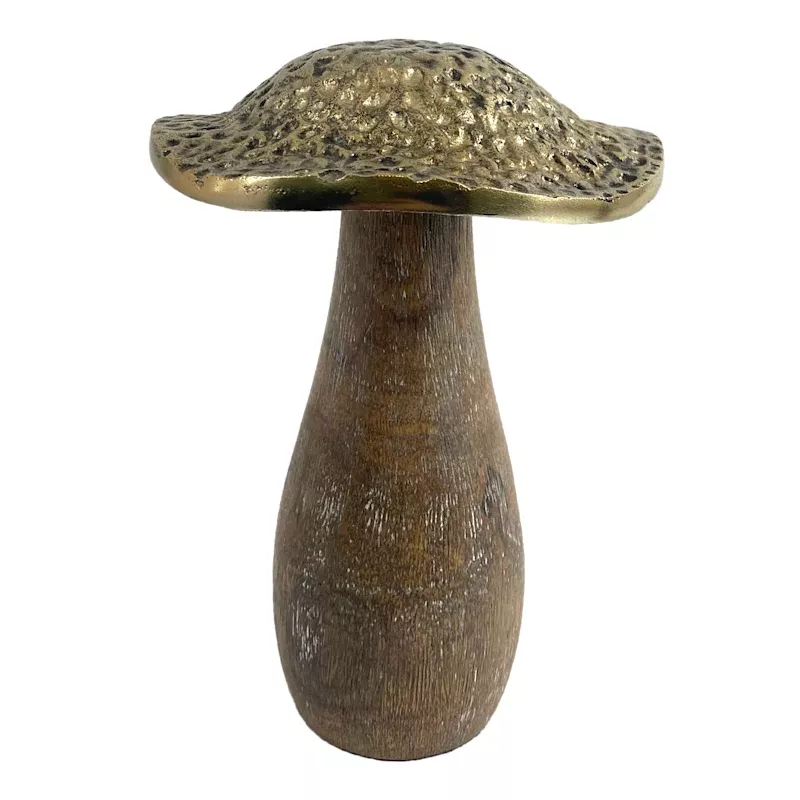 Decorative Gold Top Mushroom Outdoor Garden Statue, 7"