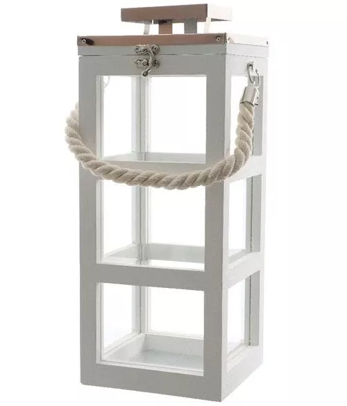 Decoris 861095 Fir Wood Lantern, 16", White