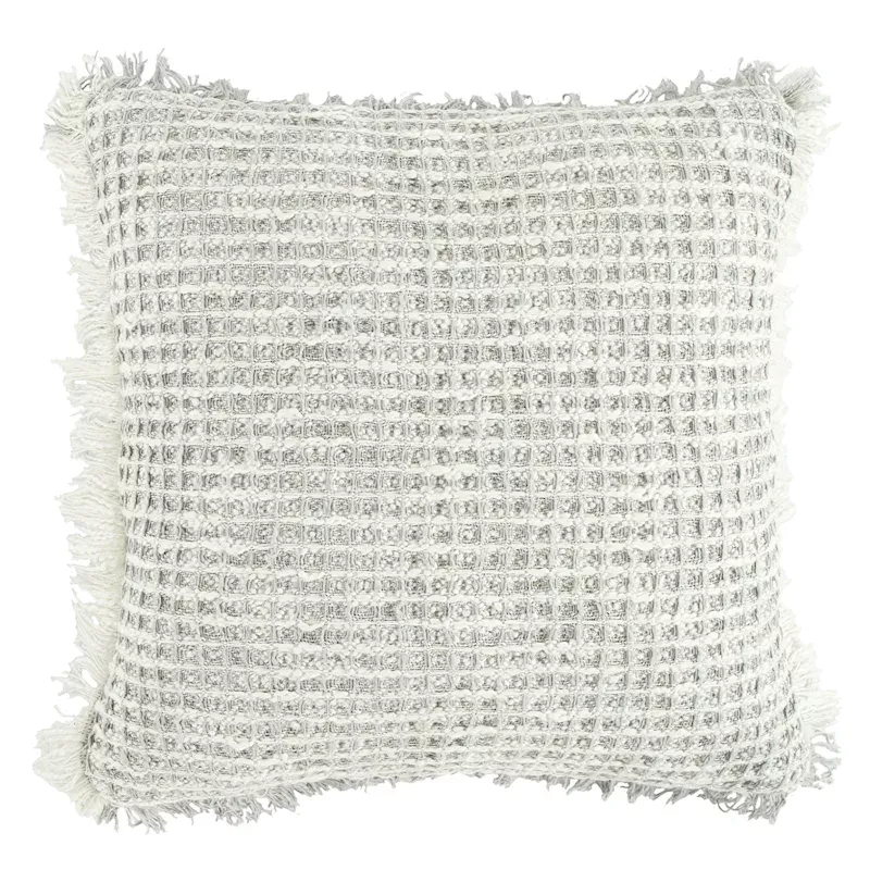 Delphi Grey Waffle Fringe Throw Pillow, 21"