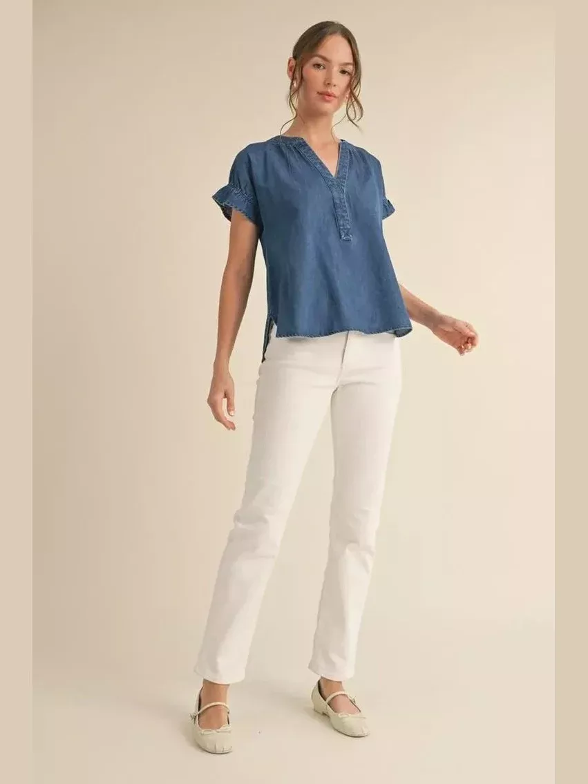 Denim Ruffle Sleeve Top