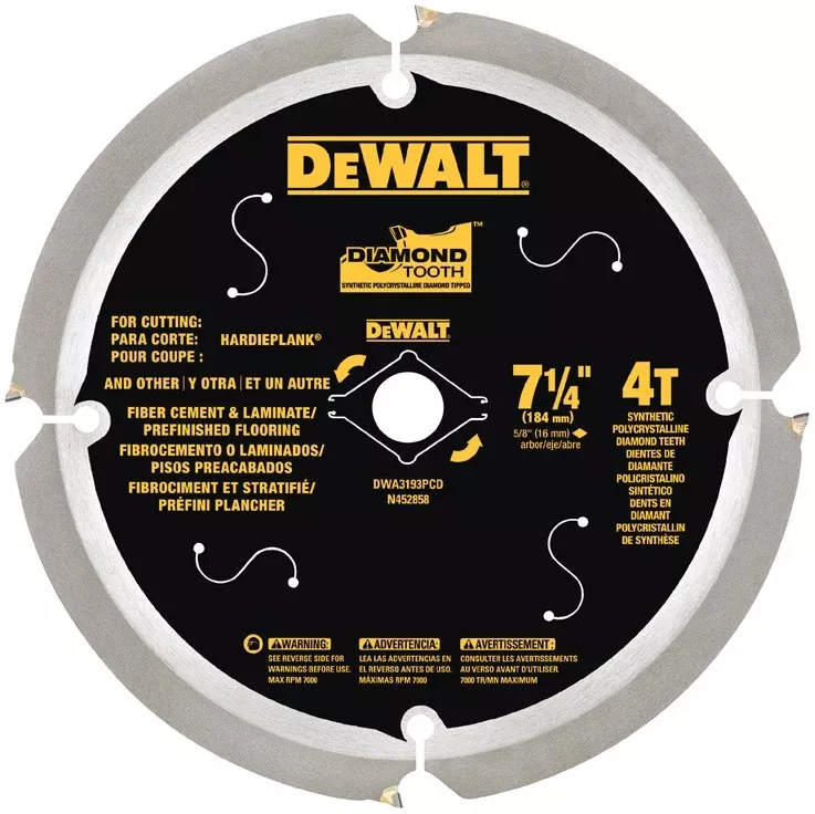 DeWalt DWA3193PCD Diamond Tooth Fiber Cement Blade, 7-1/4"