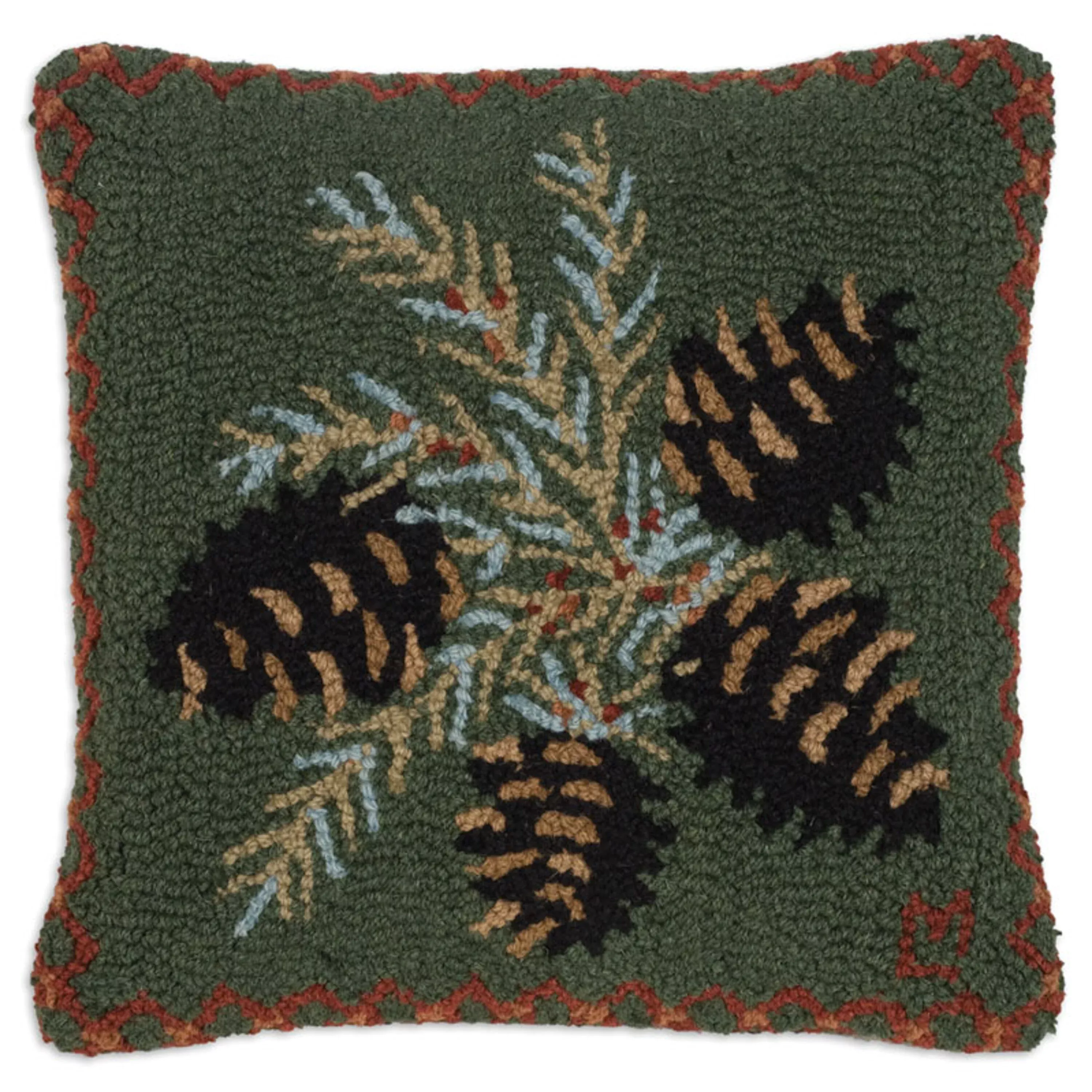 Diamond Pine Indoor/Outdoor Hooked Wool Pillow 18"x18"