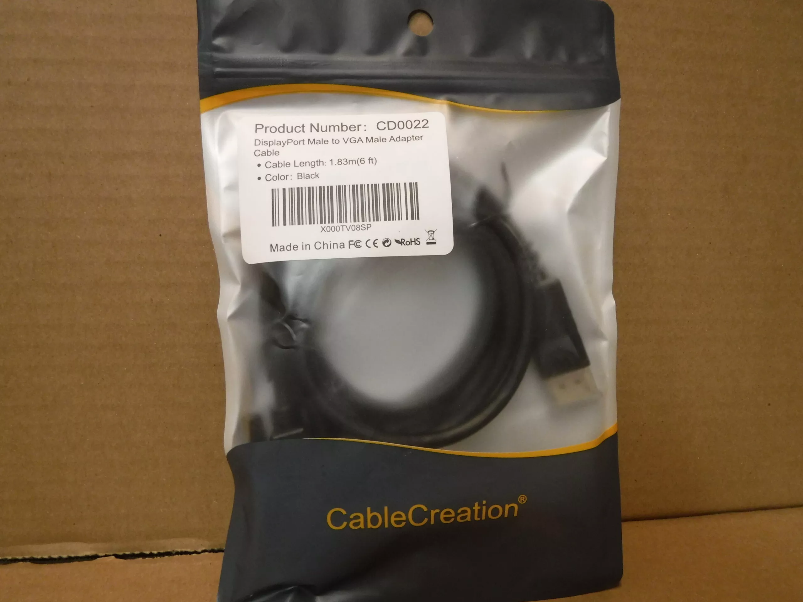 Display Port Male to VGA Male Adapter Cable 6 ft.