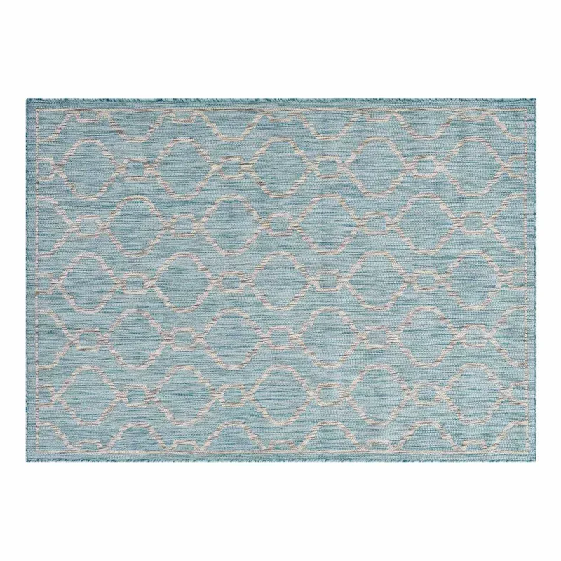 (E306) Aqua Geometric Wave Indoor & Outdoor Accent Rug, 2x4