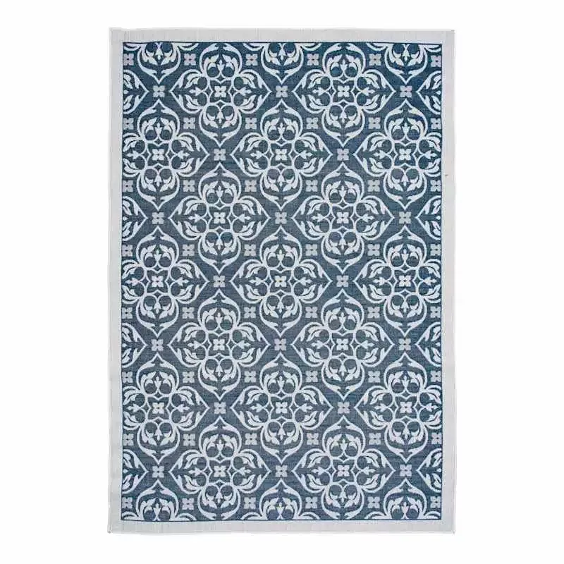 (E308) New Zealand Cobalt Blue Woven Indoor & Outdoor Area Rug, 5x7